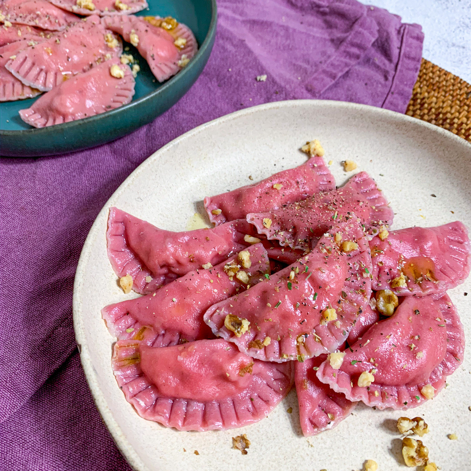 Pink beetroot ravioli | With a creamy tofu filling | Valentine's day