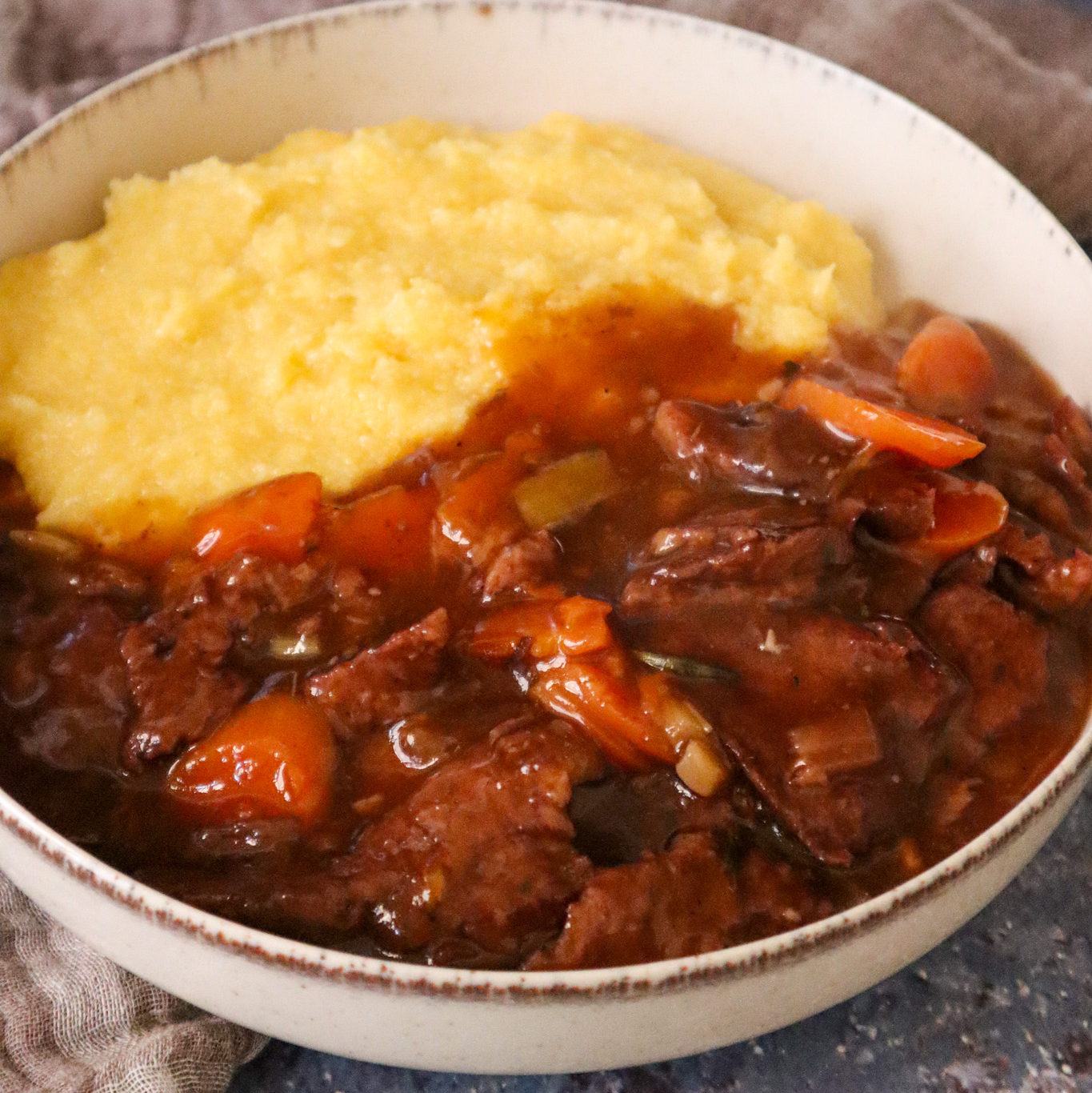 Vegan Beef Stew with Polenta (Seitan)