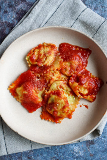 homemade vegan ravioli - tofu and peas filling