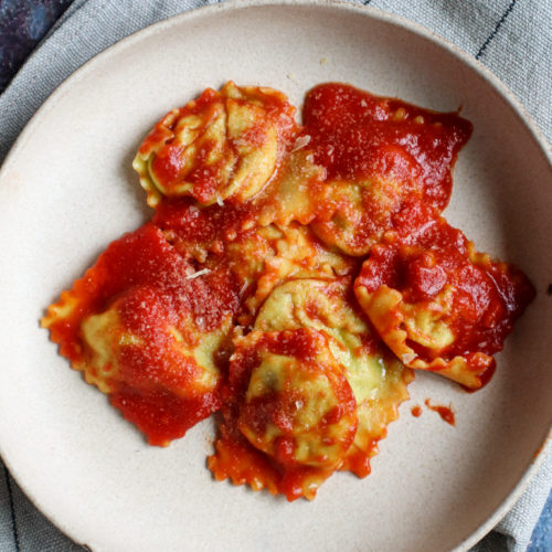 homemade vegan ravioli - tofu and peas filling