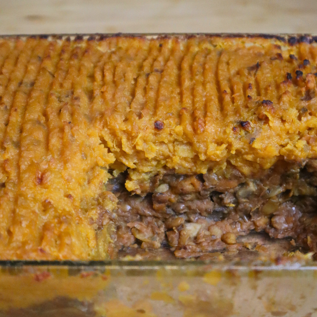 Vegan Lentil Mushroom Sheperds Pie With Sweet Potato Mash