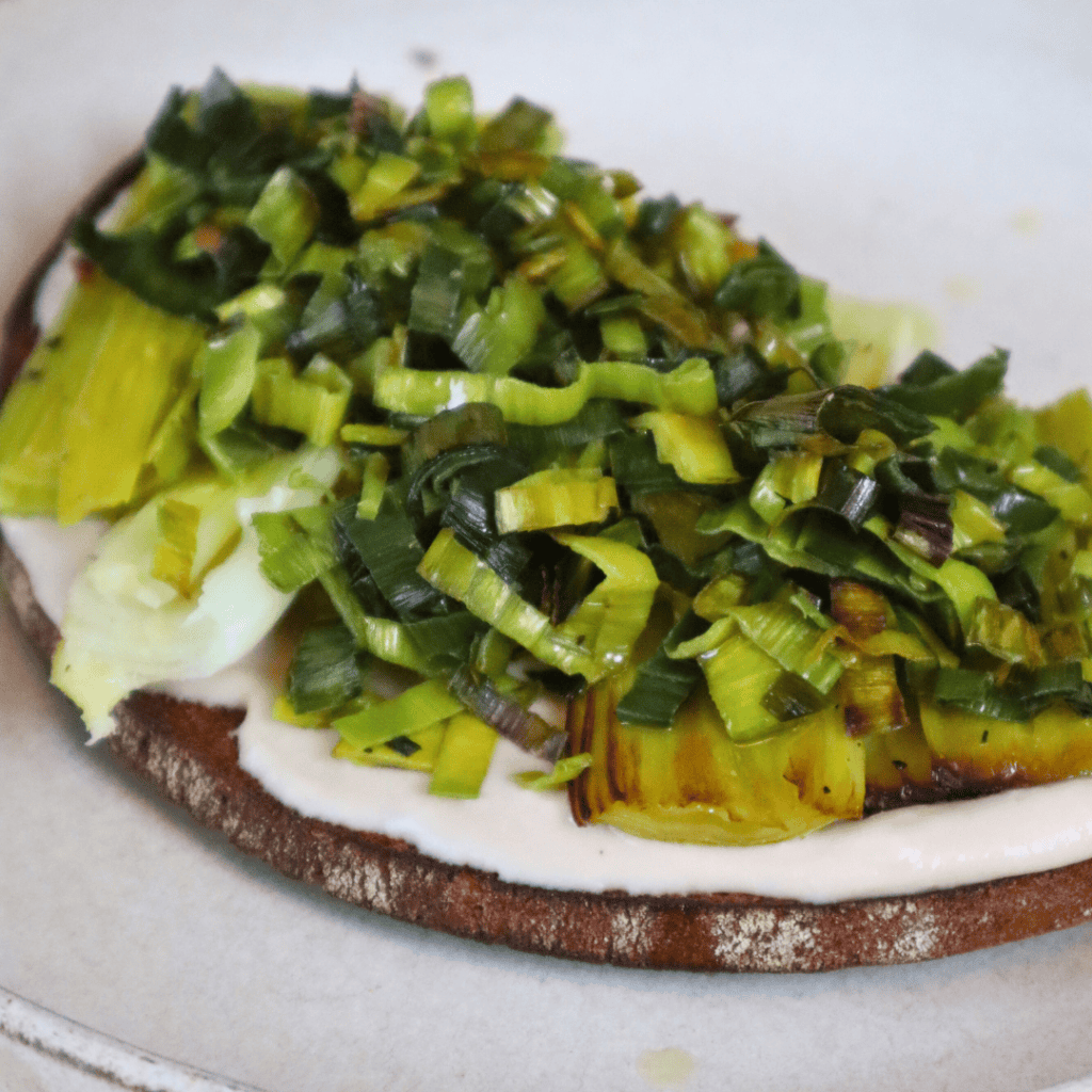 Bean Hummus And Roasted Leeks On Toast