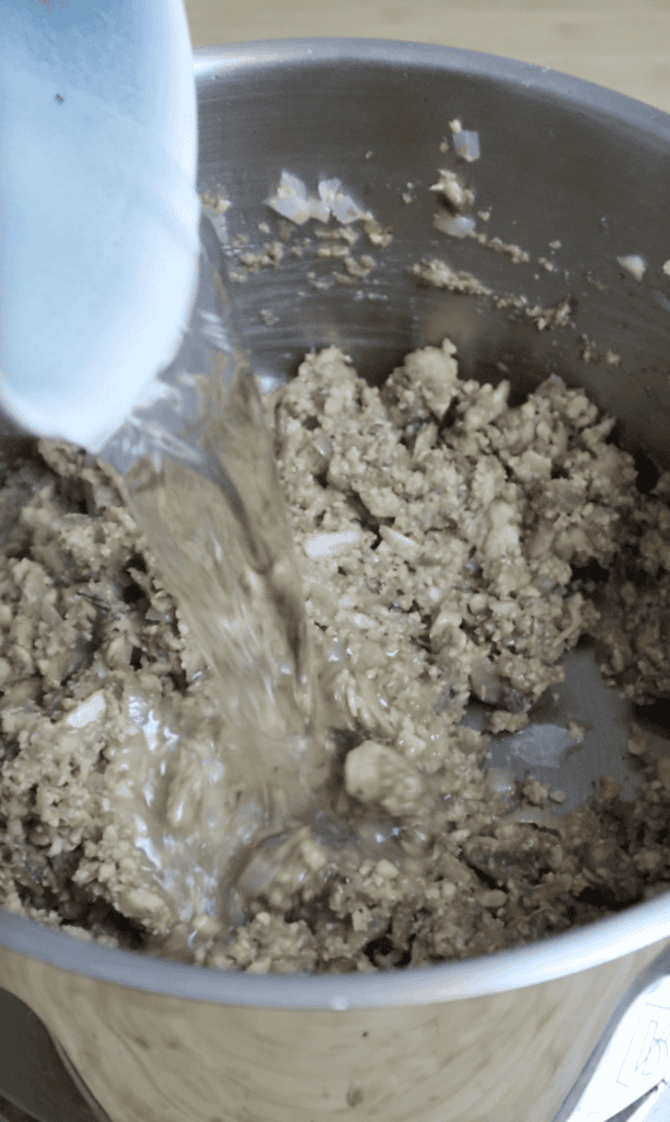 wine wine added to the tempeh mushroom mix