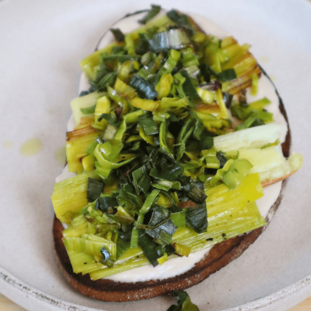 Bean Hummus And Roasted Leeks On Toast