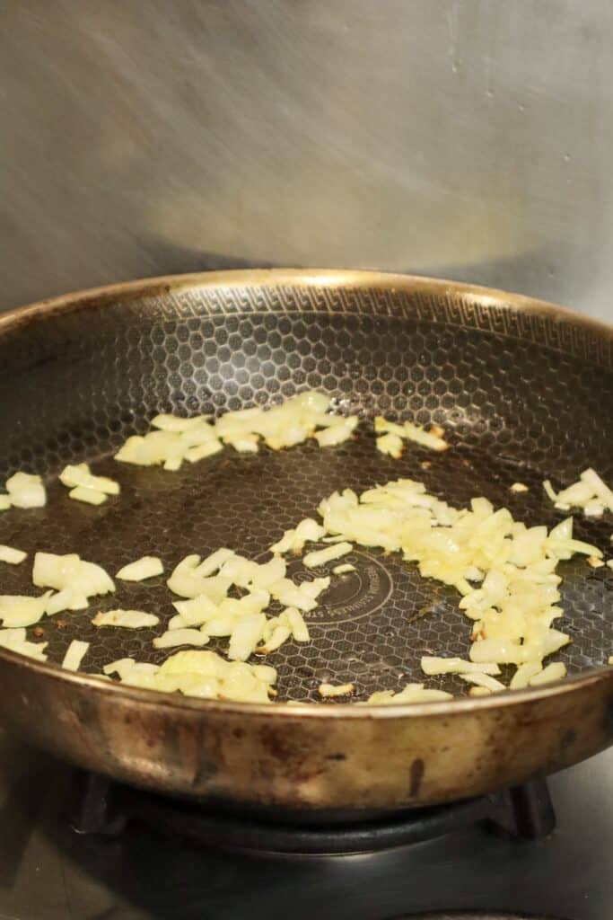 onion sauteed in a pan