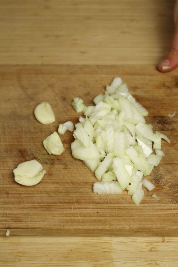 chopped onion and crushed garlic