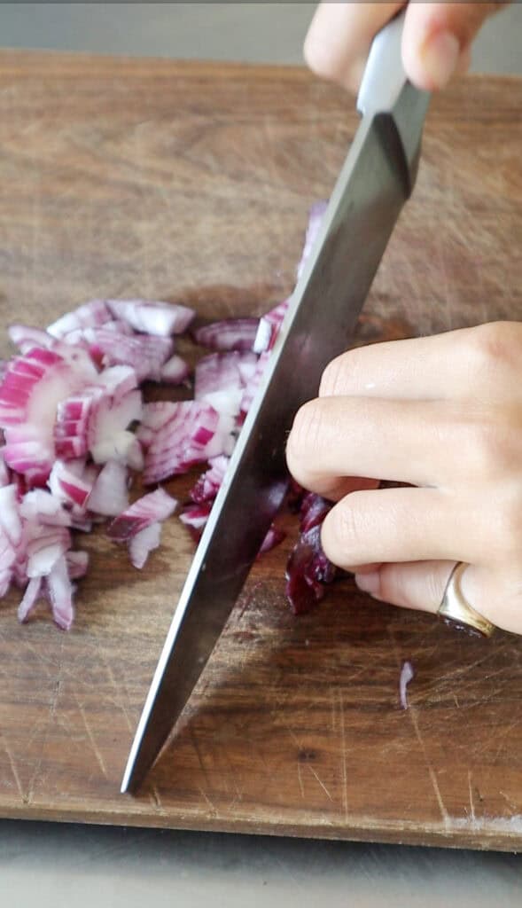 onion being chopped
