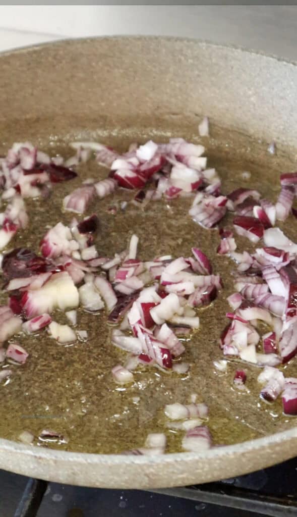 onion being sauteed