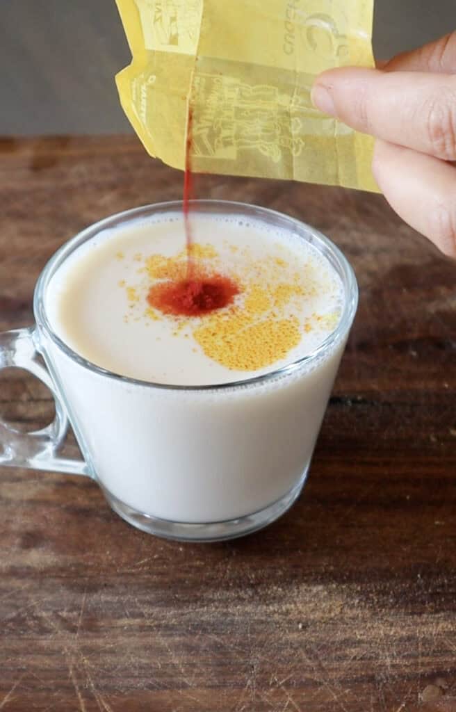saffron powder into soy milk