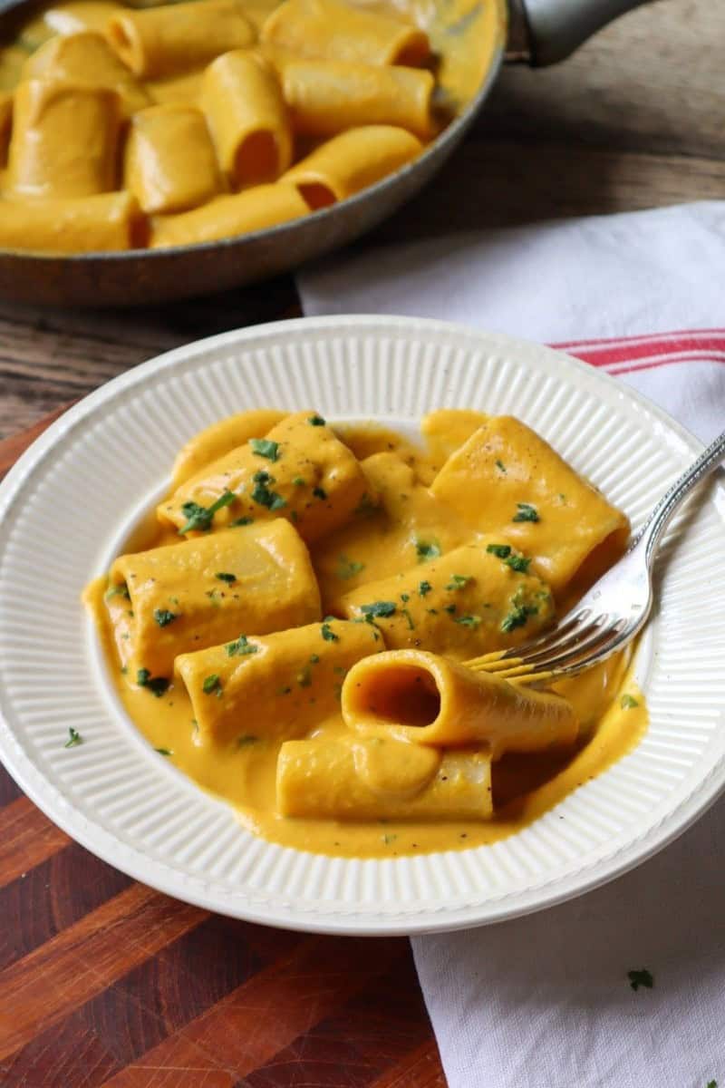 Creamy Carrot Pasta sauce in a dish 